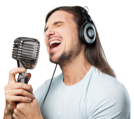 young musician singing with a microphone