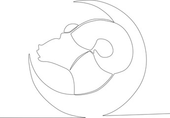 The crescent moon circles the sacrificial goat. Eid al-Adha one-line drawing
