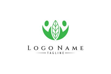 abstract logo vector which depicts a pair of people with leaves in a linear design