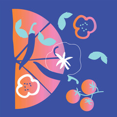 Appetizing pizza collection. Decorative abstract horizontal banner with colorful doodles. Hand-drawn modern illustrations with pizza, abstract elements. Abstract series