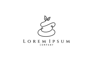 Cup logo with leaf decoration in one line design