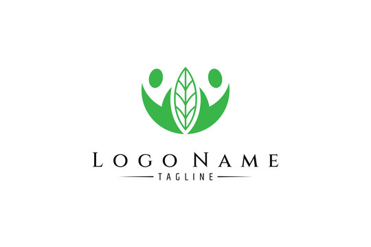 abstract logo vector which depicts a pair of people with leaves in a linear design