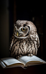 An owl perched on an open book, symbolizing wisdom and the pursuit of knowledge.