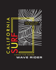 California Surf Wave Rider Typography line art beach summer illustration vector t-shirt design