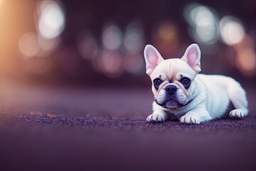 Colored French Bulldog. Cute dog, generative ai, looking into camera