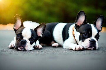 Colored French Bulldog. Cute dog, generative ai, looking into camera