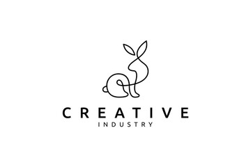 Rabbit animal logo design in linear design style