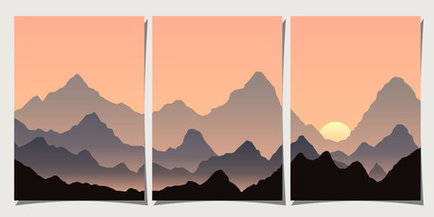 Set of creative abstract mountain landscape and mountain range backgrounds. Minimalist posters with gradient for print, canvas, wall arts, decoration.