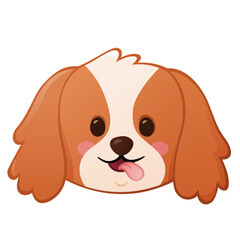 Cute happy cartoon cavalier king charles spaniel dog, cartoon puppy head.