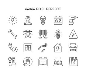 Simple Set of Electricity Related Vector Line Icons.