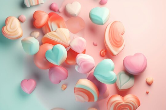 Candy Sweethearts On A Light Pastel Background Made By Generative Ai