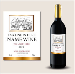 wine label, bottle wine, classic style, chateau draw, wine bottle, red wine, design, gold stamping