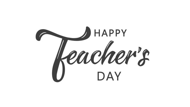 Happy teachers day text animation in black color on transparent background with handwritten style. Suitable for world teachers appreciation day celebration around the world. 4k video.