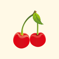 Juicy and sweet tiny red cherry with leaf vector illustration
