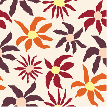 Matisse art pattern. Seamless repeat pattern design maroon burnt orange purple abstract groovy pattern vector graphic for fabric, background, wallpapers, banner, poster and backdrop