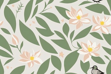 Magnolia figo flowers background. Seamless flat painting. Beautiful tribal generative ai art background