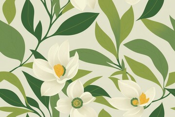 Magnolia figo flowers background. Seamless flat painting. Beautiful tribal generative ai art background