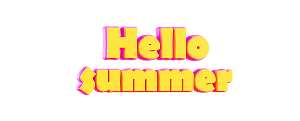 3d text Hello Summer. 3D Rendering, Transparent background, PNG file