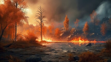 Forest fires, Wildfire. Generative AI
