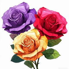 bouquet of purple, red and yellow roses, colorful roses