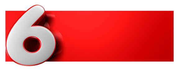 Number 6 over a red text box 3D illustration. Advertising signs. Product design. Product sales.