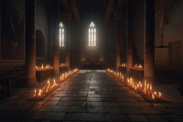 Fototapeta premium Illustration of the interior of a medieval castle, concept of history and fantasy. Generative AI