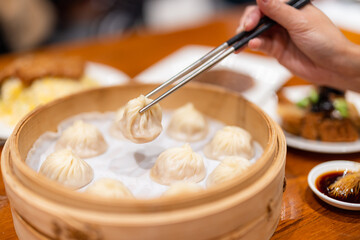 Chinese style steamed xialongbao in restaurant