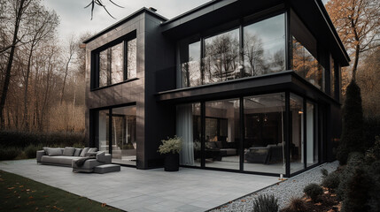 A luxury villa of a beautiful bright modern Scandinavian style, generative AI
