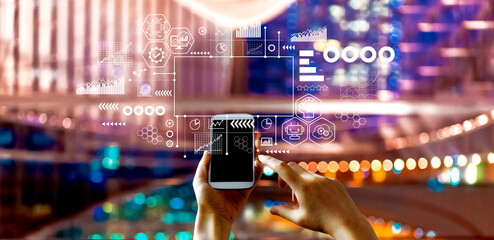 Digital transformation and technological revolution concept with big city lights at night