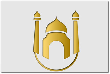 3d abstract paper cut illustration. Window with islamic mosque