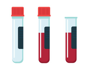 Vector test tubes with caps. Blood. Pharmacy treatment vector illustration