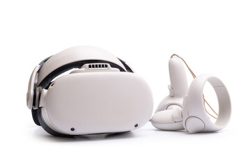 VR, Virtual Reality Headset on iSolated White Background. Innovative Technology Gaming Equipment