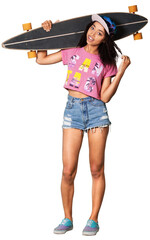 Young girl posing with longboard on white background © BillionPhotos.com
