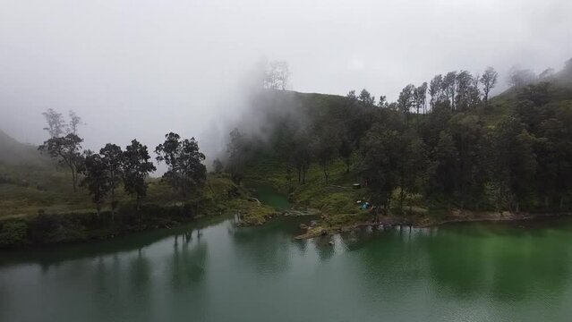 Danau Segara Anak is a volcanic or crater lake formed in the caldera of Mount Rinjani Lombok Islan on over 2,000 meters above sea level. 