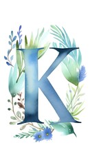 the letter K decorated in pastel blue, generated Ai