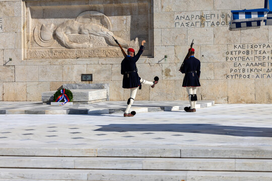 Changing of the Guard in front of Greek Parliament (Old Royal Palace) by Evzones, Athens, Greece