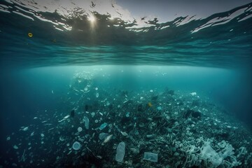 Plastic pollution in ocean. Generative ai