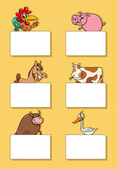 Fototapeta premium cartoon farm animals with cards or banners design set