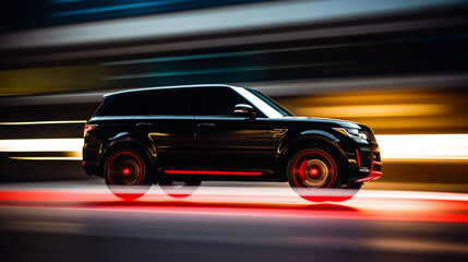 Fototapeta na wymiar 4x4 black sports car with a blurry background wallpaper Ai Generative