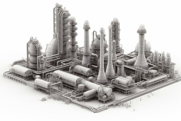 Oil refinery. Factory outside Isolated on white background. 3d illustration. Generative AI