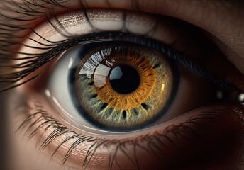 Beautiful blue woman's eye in close-up. Generative AI.