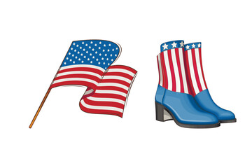 Obraz premium 4th of July Patriotic Concept. Independence Day design element Flag and Cowboy Boots