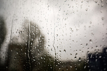 The glass of a window with natural raindrops (water drops)