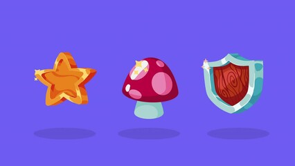 star with fungus and shield video game animation - Powered by Adobe