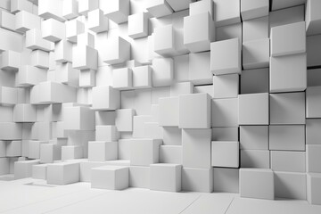 Collection of White 3D Blocks form a wall. Tech wallpaper with copy-space. Generative AI