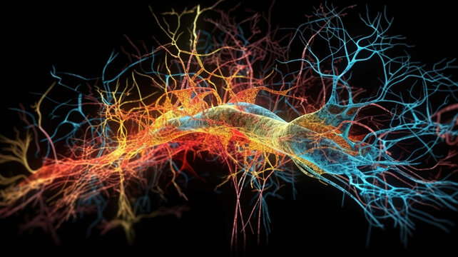 Brain neurons in the head, Bright color. Generative Ai