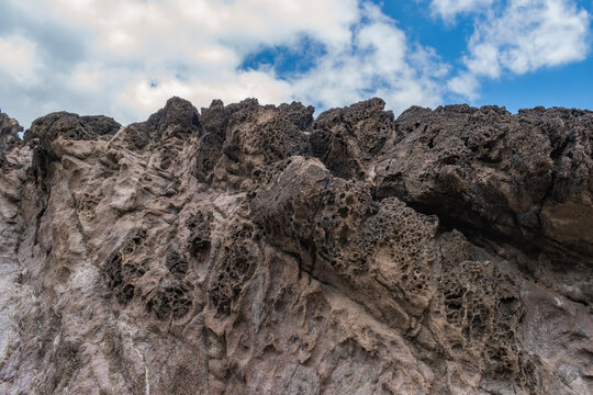 Volcanic rock with reliefs shaped by volcano lava on Terceira island - Azores PORTUGAL