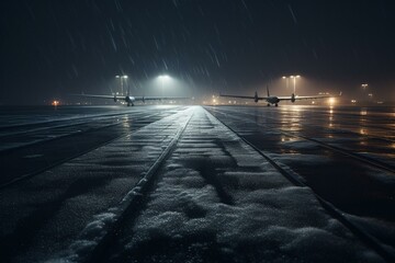 Fototapeta na wymiar Icy runway in a stormy night - Generative AI