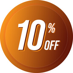 Sale tag vector emblem template, 10 off sale label symbol, 10% off ten percent promotion flat icon dark gradient  orange brown circular shape border, white background