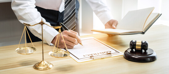 Male lawyer working with litigation contract paper documents of